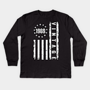 55 Years Old Gifts Vintage 1969 American Flag 55th Birthday Kids Long Sleeve T-Shirt